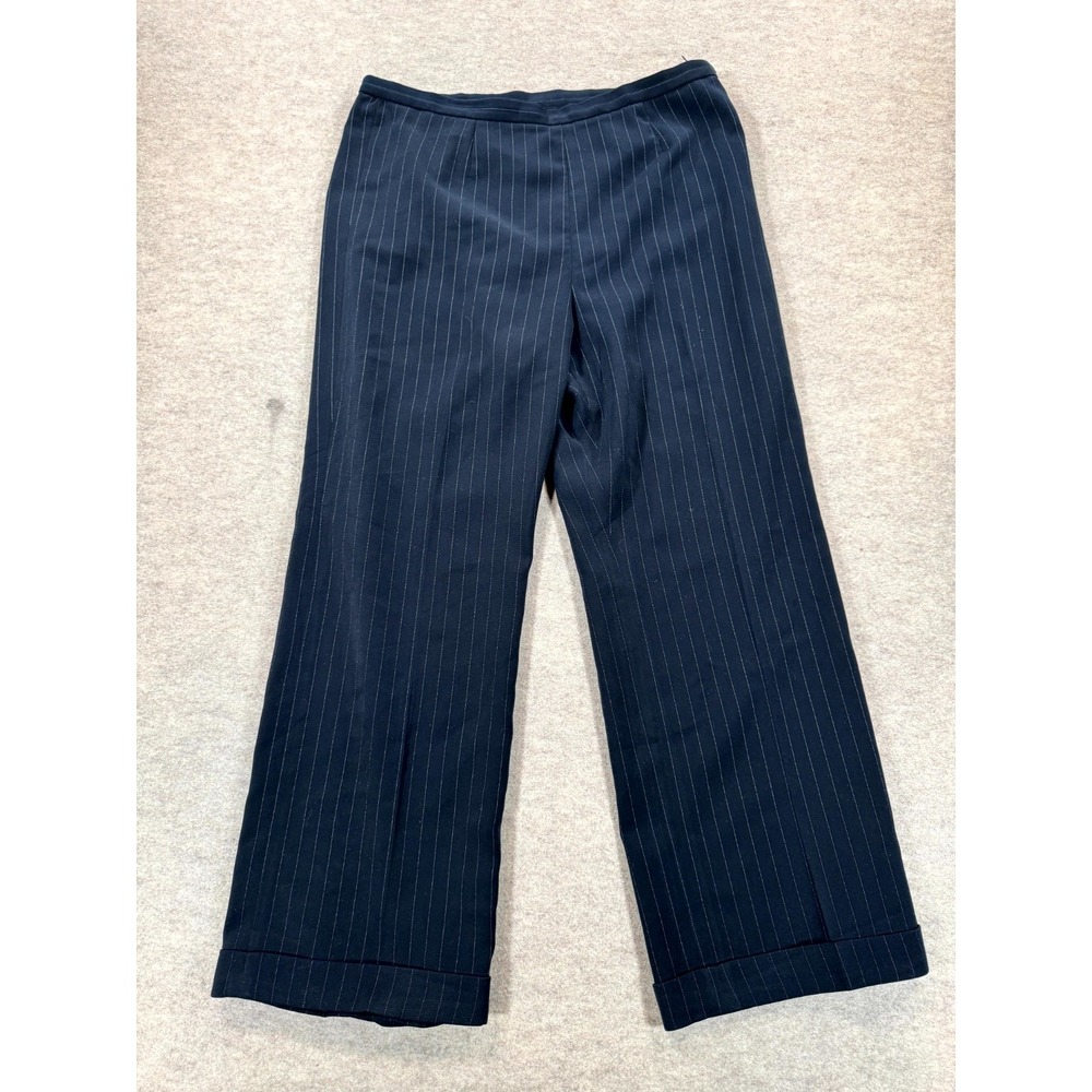 Le Suit Essentials Wide Leg Dress Pants Womens 16 Navy Blue Pinstripe Formal
